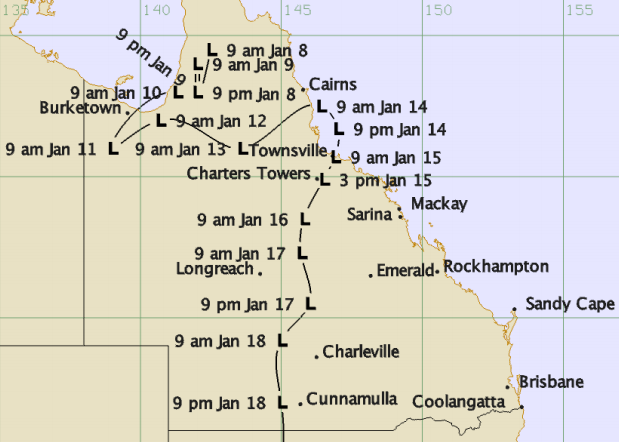 Flood Jan 2008 - track of tropical low pressure